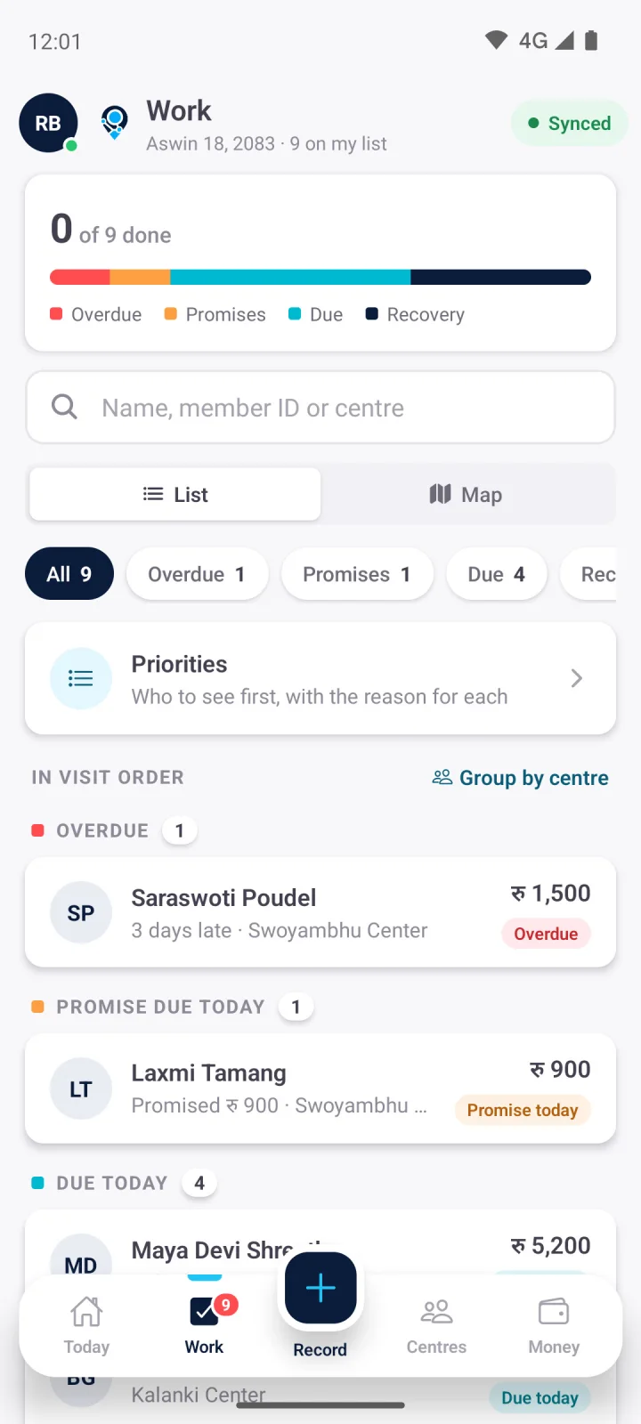 FieldArc officer app worklist for the day, shown with demonstration data.